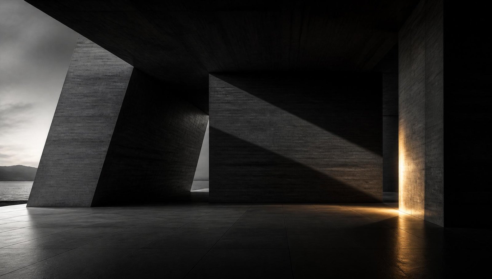 Modern architectural space with warm light and shadow